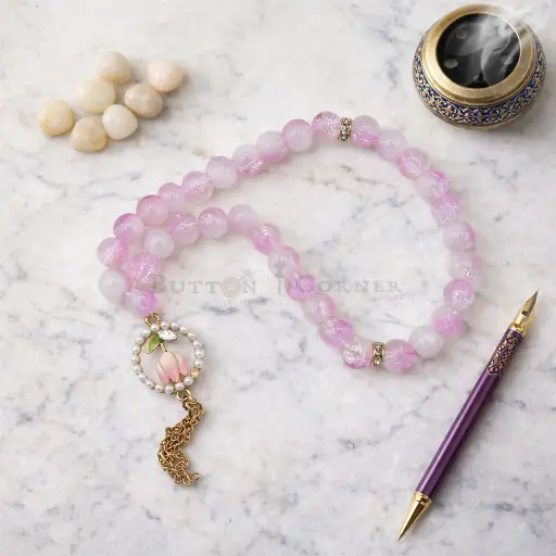 [MT83] 8mm Pink Snow Beads Cute Mini Prayer Tasbih