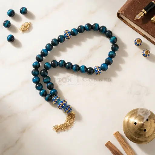 [MT94] 33 Blue Obsidian Beads Islamic Prayer Tasbih 
