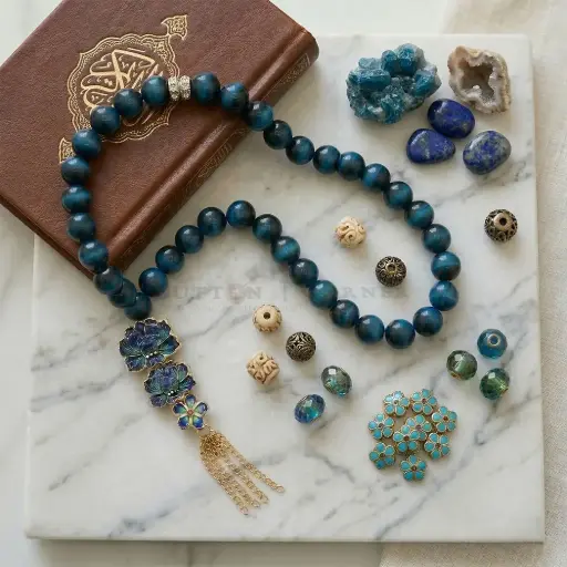 [MT95] 33 Blue Obsidian Beads Islamic Prayer Tasbih 