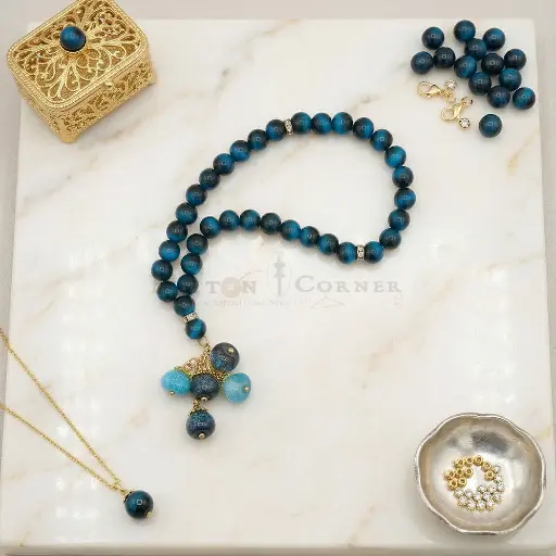 [MT96] 33 Blue Obsidian Beads Islamic Prayer Tasbih