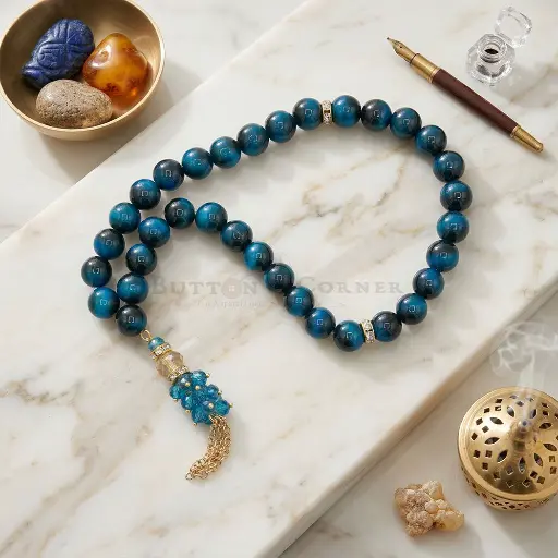 [MT97] 33 Blue Obsidian Beads Islamic Prayer Tasbih