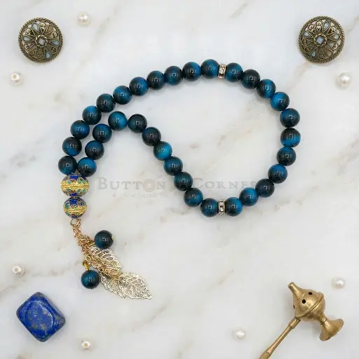 [MT98] 33 Blue Obsidian Beads Islamic Prayer Tasbih