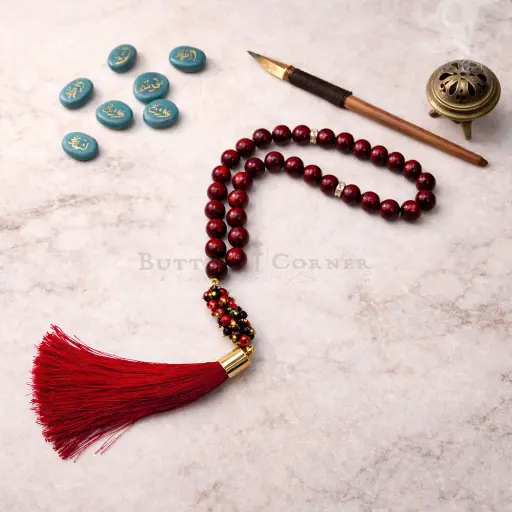 [MT99] 8mm Heartwood Red Beads Prayer Tasbih With Tassel
