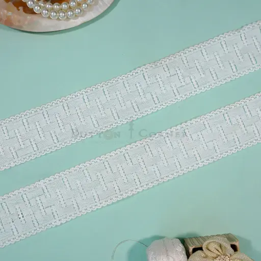 [AL2084 WHITE] Double Side Border Organza Shuttle Lace