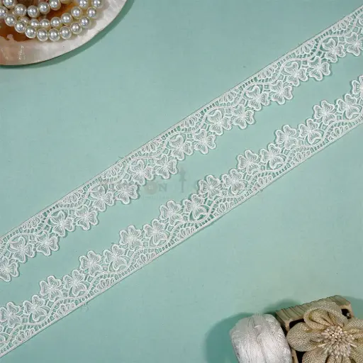 [D7119 WHITE] One Side Border Organza Lace
