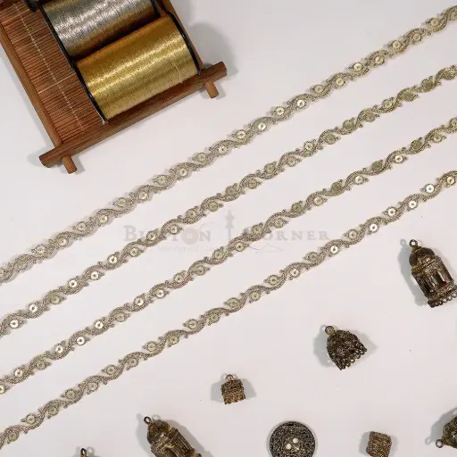 [FANL1766 GOLD] Zigzag Design Metallic Yarn Sequence Lace