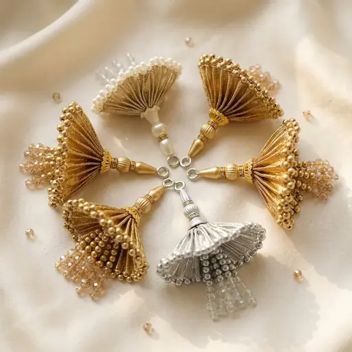 Gota Cap, Crystals, Pearl Tassel