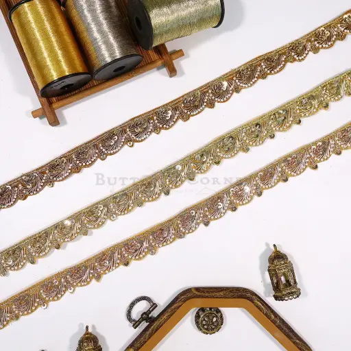 Fancy Kora & Dabka, Pearl, Sequence Lace