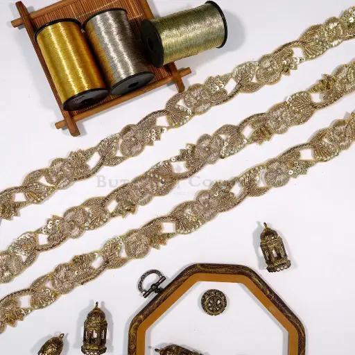 Fancy Kora & Dabka, Pearl, Sequence Lace