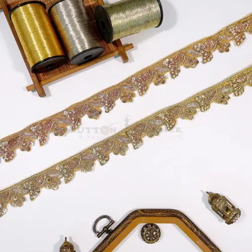 Fancy Kora & Dabka, Pearl, Sequence Lace