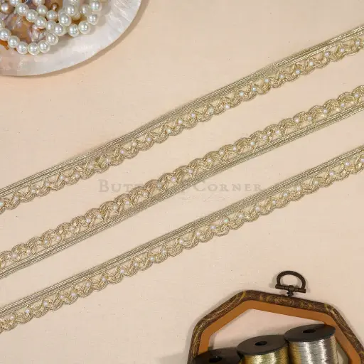 [FANL1780 GOLD] Metallic Yarn, Gota, Pearl Lace 