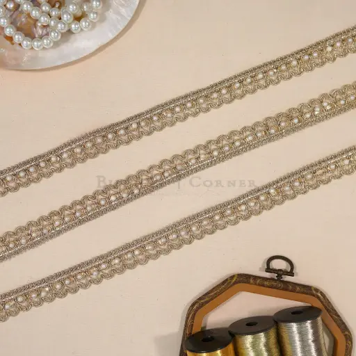 [FANL1781 GOLD] Metallic Yarn, Pearl, Gota Lace