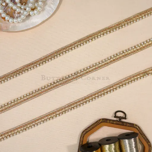 [FANL1783 GOLD] Metallic Yarn, Pearl, Gota Lace