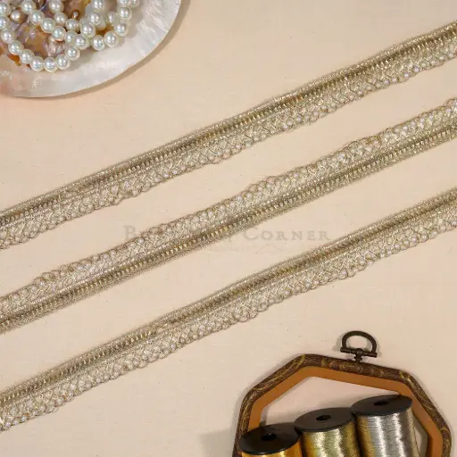 [FANL1784 GOLD] Metallic Yarn, Pearl, Gota Lace