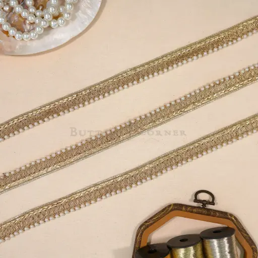 [FANL1785 GOLD] Metallic Yarn, Pearl Gota Lace