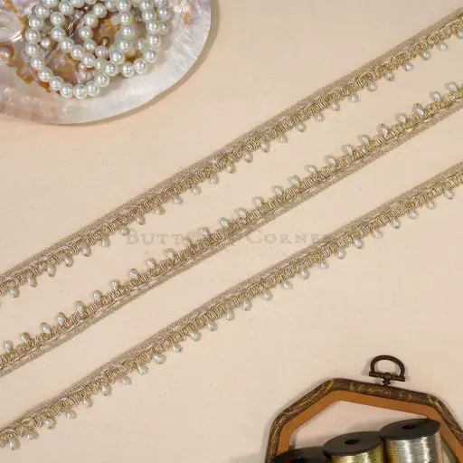 [FANL1787 GOLD] Metallic Yarn, Pearl, Gota Lace