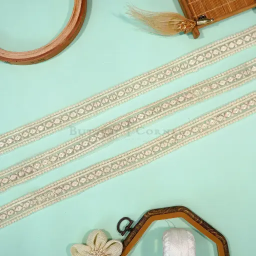 [EML466/3126 OFF WHT GOLD] Embroidery Thread, Metallic Yarn, Sequence, Net Lace