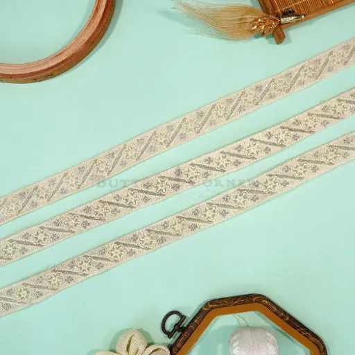 [EML468/3396 OFF WHT GOLD] Embroidery Thread, Metallic Yarn, Sequence, Net Lace