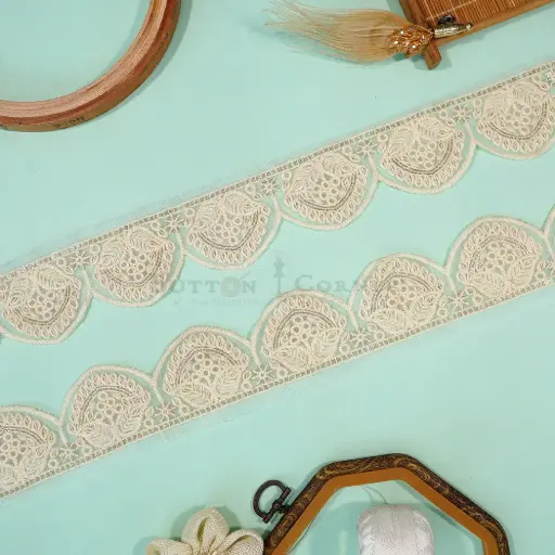 [EML471/3392 OFF WHT GOLD] Embroidery Thread, Sequence, Scallop Net Lace
