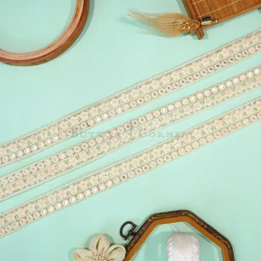 [EML472/3402 OFF WHT GOLD] Embroidery Thread, Sequence, Net Lace