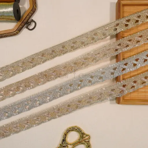 Metallic Yarn, Glass Beads, Sequence Lace