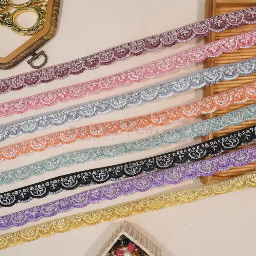 Embroidery Thread, Sequence, Net Lace In Colour