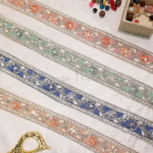 Metallic Yarn, Glass Beads, Sequence, Net Lace