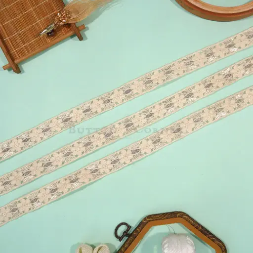 [EML480/3379 OFF WHT GOLD] Embroidery Thread, Metallic Yarn, Sequence, Net Lace