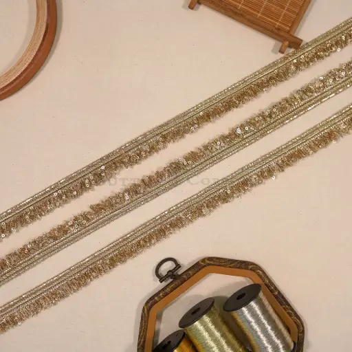 [KTL32/4537 GOLD] Cotton, Lurex, Sequence, Hanging Lace