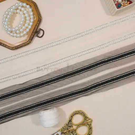 Elegant Pearl, Crystal, Net Lace