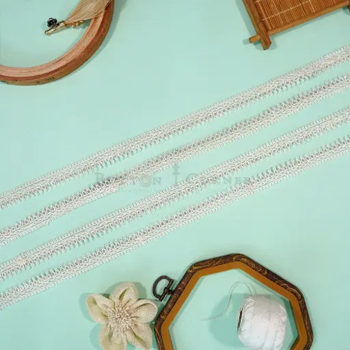 [FANL1807 WHITE] Thread Cord Design Sequence Net Lace