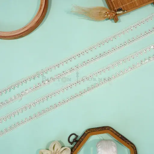 [FANL1808 WHITE GOLD] Metallic Yarn, Sequence, Net Lace