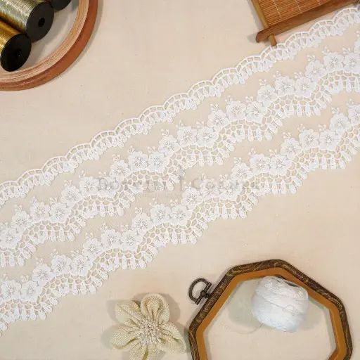 [A6784 WHITE] Flower Design Embroidery Net Lace