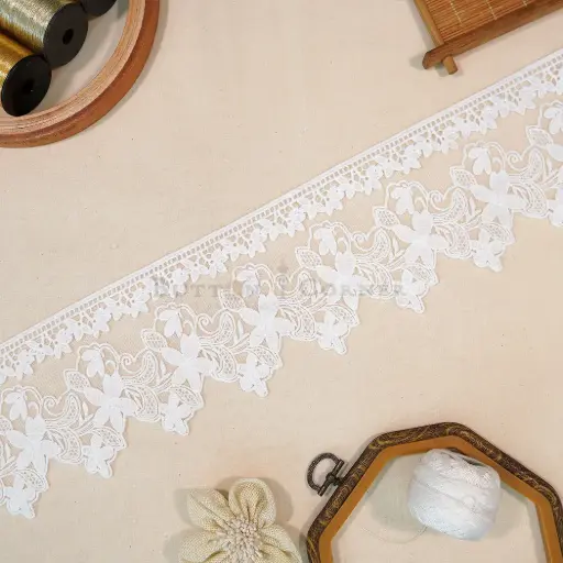 [A6470A WHITE] One Side border Embroidery Net Lace