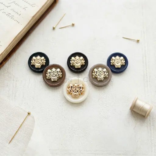 Gold-Plated Coat of Arms Shield Metal Button in Two Parts