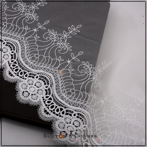 [AL845 WHITE] One Side Border Net Lace