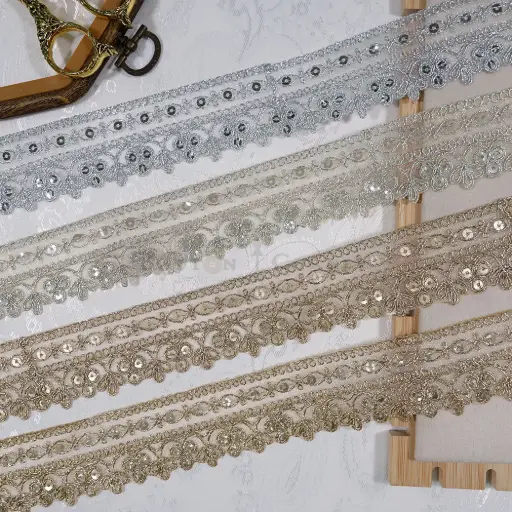 Fancy Metallic Yarn Sequence Lace
