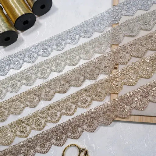 Fancy Metallic Yarn Sequence Lace