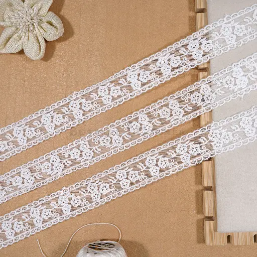 [NL235/8703 WHITE] Double-Side Border Net Lace