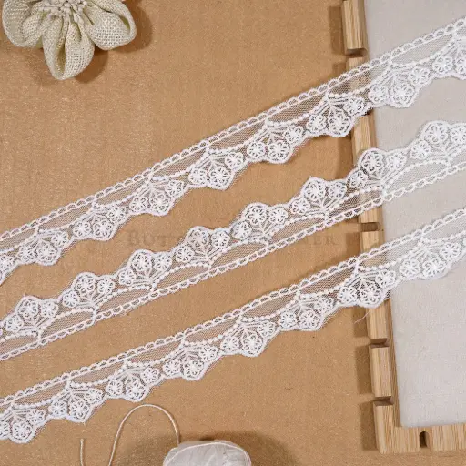 [NL237/3669 WHITE] One Side Border Net Lace