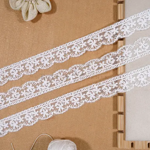 [NL238/8560 WHITE] Double Side Border Net Scallop Lace