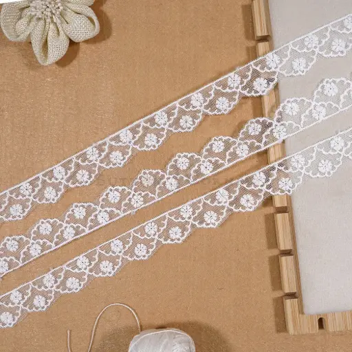 [NL240/6061 WHITE] One Side Border Net Lace