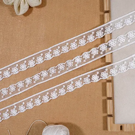 [NL247/2617 WHITE] One Side Border Net Lace