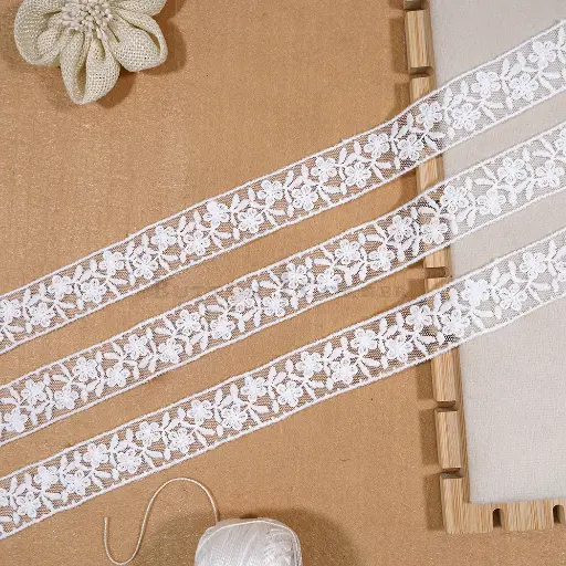 [NL250/8529 WHITE] Double-Sided Border Net Lace