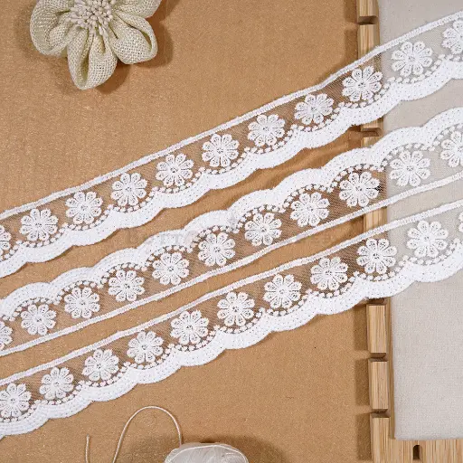 [NL254/1110676A WHITE] One Side Border Net Scallop Lace