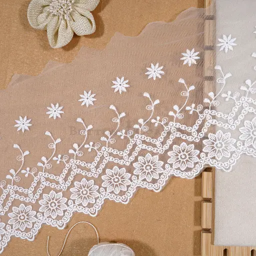 [NL256/419501 WHITE] One Side Border Net Lace