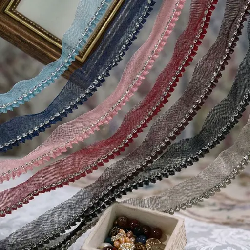 Metallic Yarn, Crystals, Edge Lace
