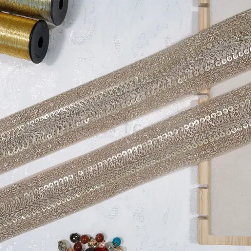 [FANL1819 ROSE GOLD] Fancy Metallic Yarn Sequence Lace