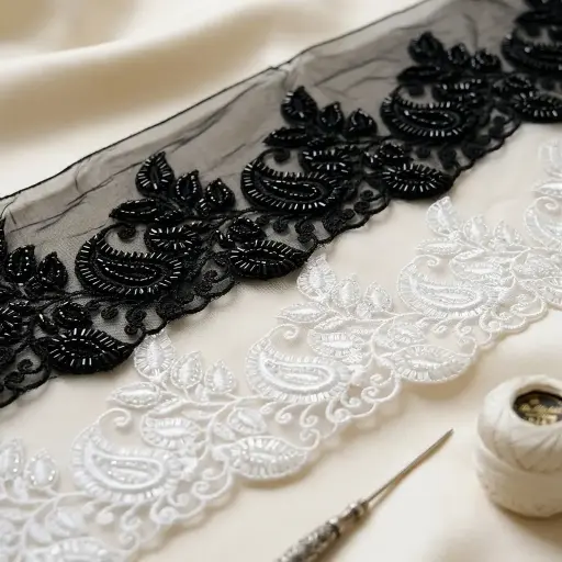 Embroidery Thread, Glass Beads, Net Lace