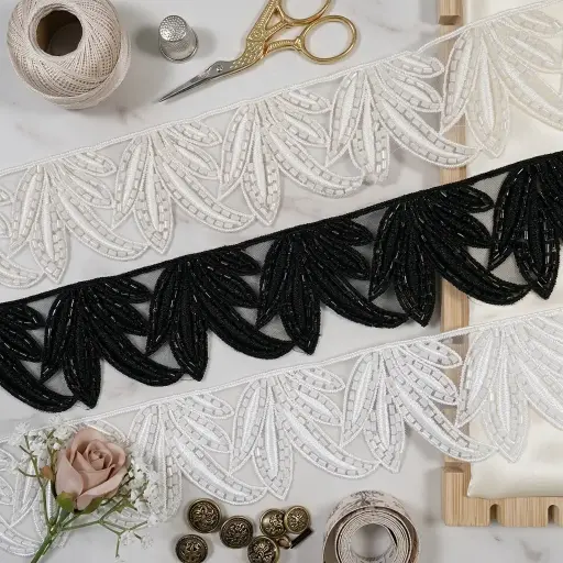Embroidery Thread, Glass Beads, Net Lace